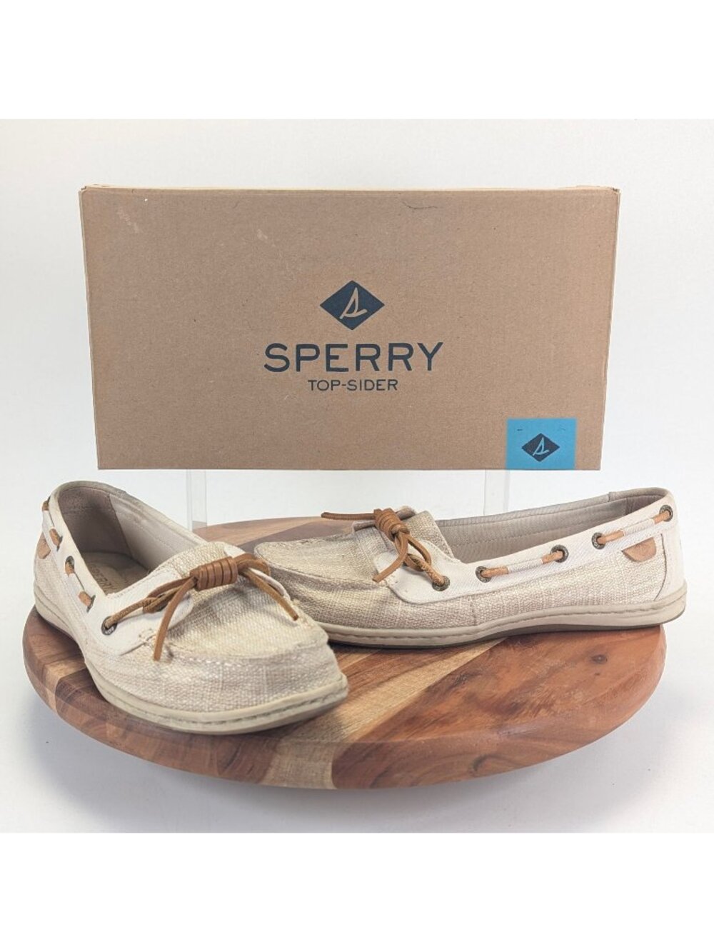 Sperry Top Sider Barrelfish Boat Shoes Womens Size 10 Linen Oat Tan STS97716